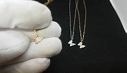 14K Real Solid Gold Butterfly Necklace for Women