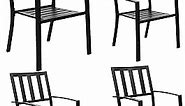 PHI VILLA Patio Dining Stackable Chairs, Outdoor Wrought Iron Furniture Set Bistro Chairs with Armrest,Black (Square Pattern, 4 Set)