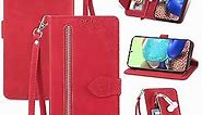 Furiet Compatible with Samsung Galaxy A71 5G Wallet Case with Wrist Strap Lanyard and Leather Flip Card Holder Stand Cell Accessories Folio Purse Credit ID Phone Cover for A 71 G5 71A S71 Women Red