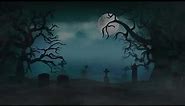 1 Hour Misty Graveyard Full Moon Bats Free 4K Halloween Motion Background Loop Video + Sound FX Bell