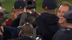 WATCH: Jim Harbaugh's post-game handshake with Nick Saban goes viral after heated Rose Bowl game between Michigan and Alabama