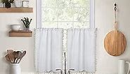 ColorBird Boho Kitchen Curtains 36 inch Length 2 Panels, White Light Filtering Short Cafe Curtains Valances, Embroidered Car Tier Curtains for Laundry Room RV Camper