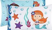 Everyday Kids 2-Pack Standard Size Pillowcases fit Pillows 20 x 26” -100% Soft Breathable Microfiber - Perfect for Toddler Little Girl Twin/Full Size Bed - Mermaid