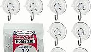 -12 Pak Small 1 1/4-inch Pennsylvania Heavy Duty Suction Cup Hooks for Glass Windows. Signs Holiday Ornaments Suncatchers-(Holds 1 Pound)