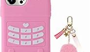 Filaco Silicon Case for iPhone 14 Pro Max 6.7inch, 3D Cute Pink Retro Cover with Fluffy Plush Ball Pendant, Kawaii Soft Shockproof Protective Phone Case for Women & Girls