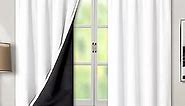 BGment Thermal Insulated 100% Blackout Curtains for Bedroom with Black Liner, Double Layer Full Room Darkening Noise Reducing Rod Pocket Curtain (52 x 63 Inch, Pure White, 2 Panels)