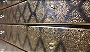 Metallic raised stencil ~ Metallic Paint Wash ~ Dresser Makeover