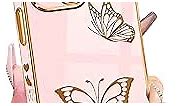 Petitian for iPhone 14 Plus Case, Cute Women Girls Gold Butterflies Designed for iPhone 14 Plus Phone Cases, Girly Gold Plating Phone Cover for 14 Plus with Camera Protection