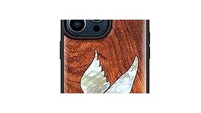 Carveit Designer Wooden Protective Case for iPhone 15 Pro Max Magnetic Case Cover [Wood Engraving & Shell Inlay] Compatible with 15 Pro Max MagSafe Case (White-Dove-Red Wood)