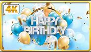 Blue and Gold birthday theme with balloons and confetti background video loops HD 3 hours