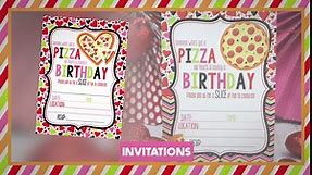 Cute Heart-Shaped Pizza Themed Birthday Party Invitations for Kids, 20 5"x7" Fill In Cards with Twenty White Envelopes by AmandaCreation