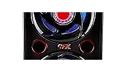 QFX SBX-412207BT TWS Bluetooth Cabinet Speaker with Dual 12" Woofers, LED Party Lights, FM Radio, USB/TF Card Ports, Aux Input, Red