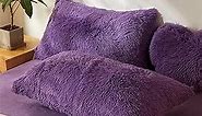 Purple fluffy pillow, Soft Faux Fur Plush purple pillow covers, purple fuzzy pillow covers fluffy pillows for bedroom , fluffy purple pillow cases Zipper Closure, Set of 2(20 x 26 Inches, Purple )