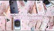 iPhone 14 pro deep 💜 purple aesthetic unboxing with cute taobao pink phone accessories!