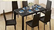 Gizoon Glass Dining Table Sets for 6, 7 Piece Kitchen Table and Chairs Set for 6 Person, PU Leather Modern Dining Room Sets for Home, Kitchen, Living Room Black