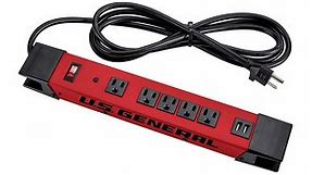 5-Outlet Magnetic Power Strip with Metal Housing and 2 USB Ports, Red