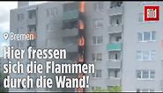 Krasse Aufnahmen! Hochhausbrand in Bremen: Feuerwehr mit 100 Mann im Großeinsatz