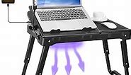 Laptop Desk for Bed, Adjustable Laptop Bed Table with Fan, Portable Lap Desk with Foldable Legs, Laptop Stand for Couch Sofa Bed Tray with LED Light, 4 USB Ports, Storage, Mouse Pad