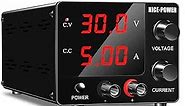 NICE-POWER DC Power Supply Variable, 30V 5A Adjustable Switching Regulated Power Supply with Encoder, Upgraded 3-Digits LED Display, Mini Regulated DC Bench Power Supply