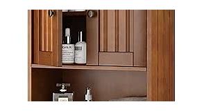 Treocho Wood Wall Cabinet, Bathroom Medicine Cabinet Storage with Doors and Adjustable Shelf, Rustic Cabinet Wall Mounted for Bathroom, Livingroom, Kitchen, Cupboard, Reddish Brown