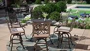 MFSTUDIO 7 PCS Cast Aluminum Retro Design Patio Dining Set with 6 Swivel & Rock Chair and 1 54" Round Dining Table, Outdoor Furniture for 6, Brown