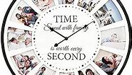 JUMBO HUMBLE 12 Photo Collage Family Quote Wood Wall Clock, Rustic Farmhouse Wall Clock, Large Oversized Wall Clock for Home, Kitchen, Living Room, Silent Battery Powered 25 Inch White