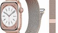 Newest Patented Milanese Loop Compatible with Apple Watch Band 38mm 40mm 41mm 42mm 44mm 45mm 49mm for Women Men, Magnetic Bands for iWatch Series 9 8 7 6 5 4 3 SE Ultra 2 1 (Rose Gold)