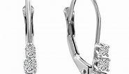 AGS Certified 10K White Gold Three Stone Diamond Leverback Earrings 1/4cttw