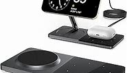 Mag-Safe Charger Stand for iPhone， Wireless Charger Stand for Apple Products, 2 in 1 Magnetic Charging Station for iPhone 15/14/13/12 Series, Airpods 3/2/Pro with Adapter (Black)