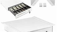 Volcora Cash Register Drawer with Under Counter Mounting Bracket - 16" White Drawer for POS, 5 Bill 6 Coin Cash Tray, Removable Coin Compartment, 24V RJ11/RJ12 Key-Lock, Media Slot - for Business