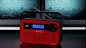 JENSEN JEP-250 Portable Digital AM/FM Weather Radio with Weather Alert and 2-Way Charging, Red, JEP-250