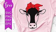 Heifer with bandana svg free, cow svg, instant download, animal svg, heifer svg, free svg cutting files, funny svg, shirt design, png, dxf 0120