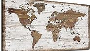 The Map of World Canvas Wall Art Office Word Map Wall Decor Vintage White Wooden Board Framed Canvas Pictures Travel Map Memory Modern Artwork Prints for Living Room Bedroom Home Decor 20"x 40"