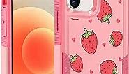 LOQUPE Designed for iPhone 12 Case & iPhone 12 Pro Case, Heavy-Duty Tough Rugged Lightweight Slim Shockproof Protective Pink Case for iPhone 12 & iPhone 12 Pro 6.1 Inch,Women Girls,Strawberry