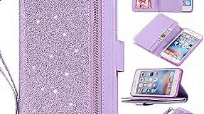 EYZUTAK Wallet Case for iPhone SE(5G) 2022 iPhone 7 iPhone 8 iPhone SE 2020, Magnetic Handbag Zipper Pocket PU Leather Flip with 9 Card Slots and Wrist Strap Folio TPU Inner Stand Case - Rose Gold
