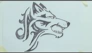 How to draw a tribal wolf head tattoo رسم ذئب #1