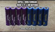 Vapcell 18650 (3000/3400mAh) 3.7V Li-ion Batteries: Capacity/IR Test