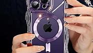 JUESHITUO for iPhone 14 Pro Max Case with Stylish Wave Frame Shape Design [Compatible with MagSafe] [Integrated Lens Cover] Metallic Shiny Glossy Bumper Case for iPhone 14 ProMax Women Girl, Purple