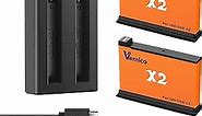 Vemico 360 ONE X2 Battery Charger Set 2X 1900mah Rechargeable Batteries 2 Channel LED and Micro-USB Type-C Battery Charger for Insta360 One X2 Sport Action Camera