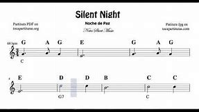 Silent Night Easy Notes Sheet Music for Flute Violin Recorder Oboe beginners of treble clef Carol