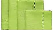 Solino Home Linen Dinner Napkins 20 x 20 Inch – Classic Hemstitch Lime Green Napkins Set of 4 – 100% Pure Linen Napkins for Spring, Easter, Summer – Handcrafted and Machine Washable