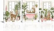 Apicoture Bathroom Cat Wall Decor Pink And Green Bathroom Wall Art Cute Orange Cat In Tub Painting Pictures Framed Wall Decor (Orange)