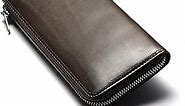 IJUN Full Grain Leather Long Wallet for Men Genuine Leather Zipper Wallet with Zippered Coin Pocket Vintage Tanned Cowhide