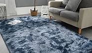 6x9 Large Area Rugs for Living Room, Super Soft Fluffy Modern Bedroom Rug, Tie-Dyed Blue Grey Indoor Shag Fuzzy Carpets for Girls Kids Nursery Room Home Decor