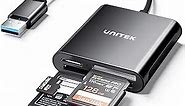 USB Card Reader, Unitek 3-Slot USB 3.0 Compact Card Reader, Read 3 Cards Simultaneously, Aluminum SD Micro SD CF Card Adapter Supports Flash Memory Card, Black