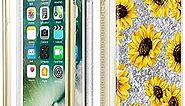 Caka iPhone 7 Glitter Case, iPhone 8 Sunflower Full Body Case with Screen Protector for Women Girls Girly Floral Flower Design Bling Sparkle Liquid Protective Case for iPhone 7 8 6 6s (Sunflower)