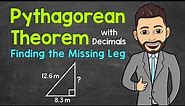 Pythagorean Theorem: Finding the Length of a Missing Leg (with Decimals) | A Step-by-Step Guide
