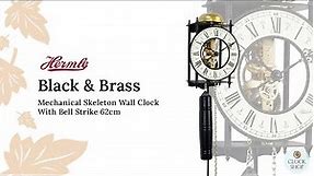 62cm Black & Brass Mechanical Skeleton Wall Clock With Bell Strike By Hermle
