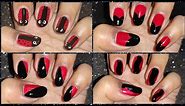 Red and Black Nail Art Designs without tools | beginners nail art designs without tools compilation