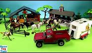 Horse Trailer Schleich and Farm Animals Barn Stable Playset Video
